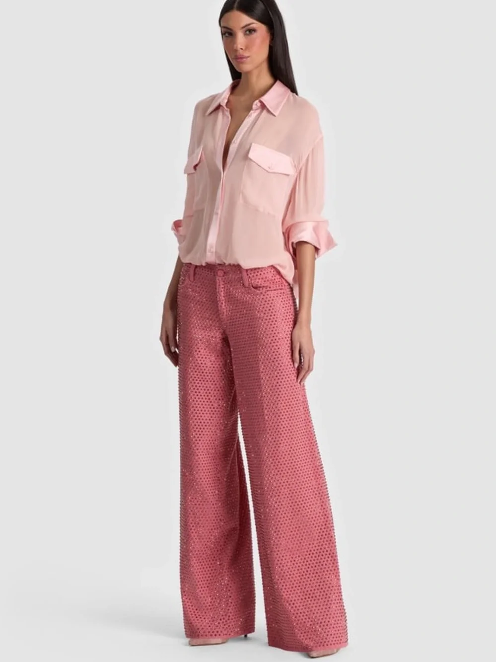 Alice + Olivia AMAZING EMBELLISHED JEAN in Deep Rose/Rose Gold - Picture 2 of 8